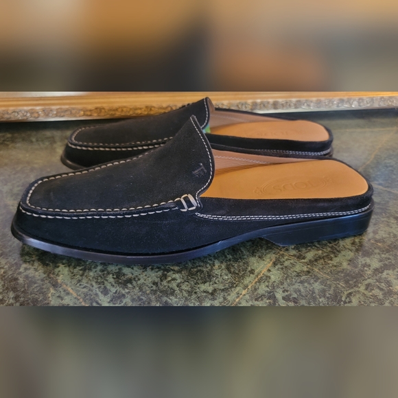 TOD'S Italy Men's Black Suede Loafer Open Back Mule Slip On Shoe Day Evening 10